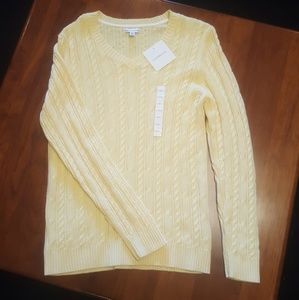 Spring Yellow Knit V-Neck Sweater